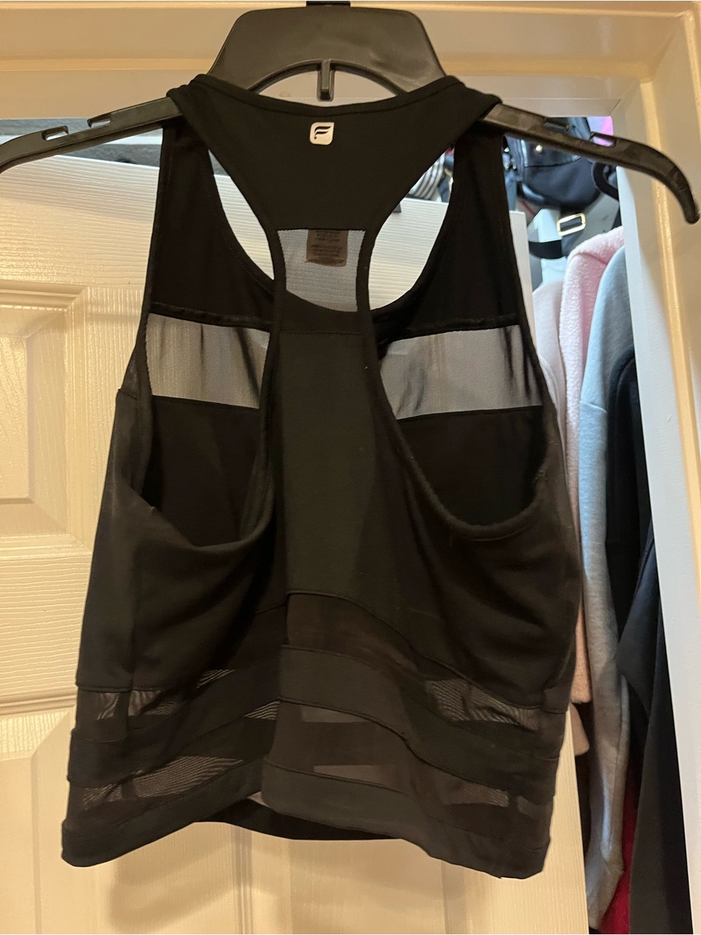 Fabletics Black Mesh-Panel Racerback Crop Top